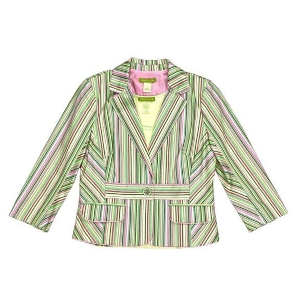 Sigrid Olsen 2 Piece Set Blazer & Tank Top Womens 8/M Green Pink Striped Office